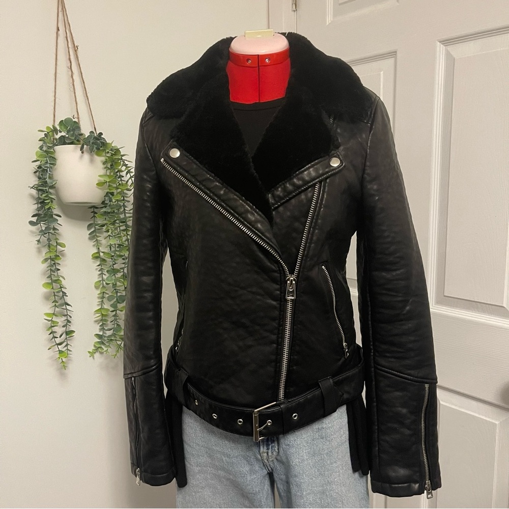 Topshop | shearling faux leather moto jacket